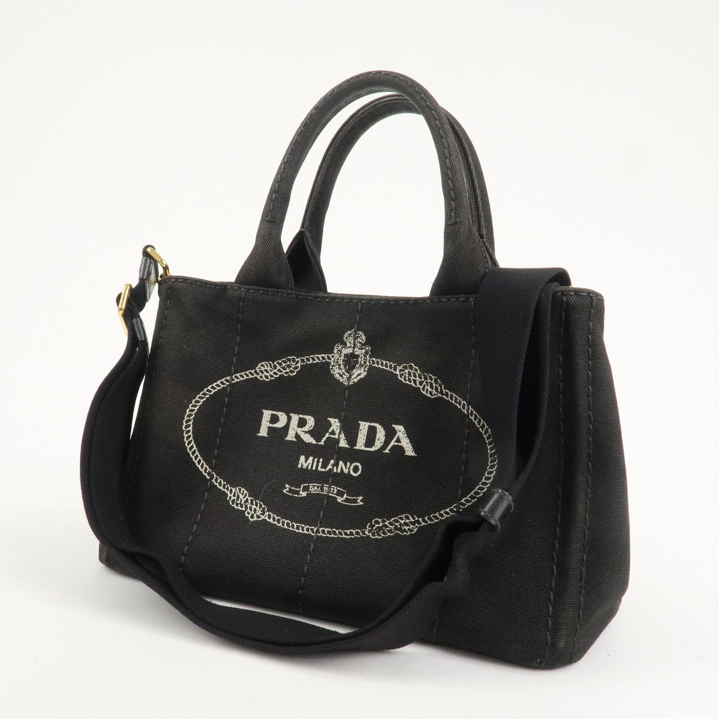 PRADA Canapa Mini Canvas 2Way Hand Bag Tote Bag Black 1BG439
