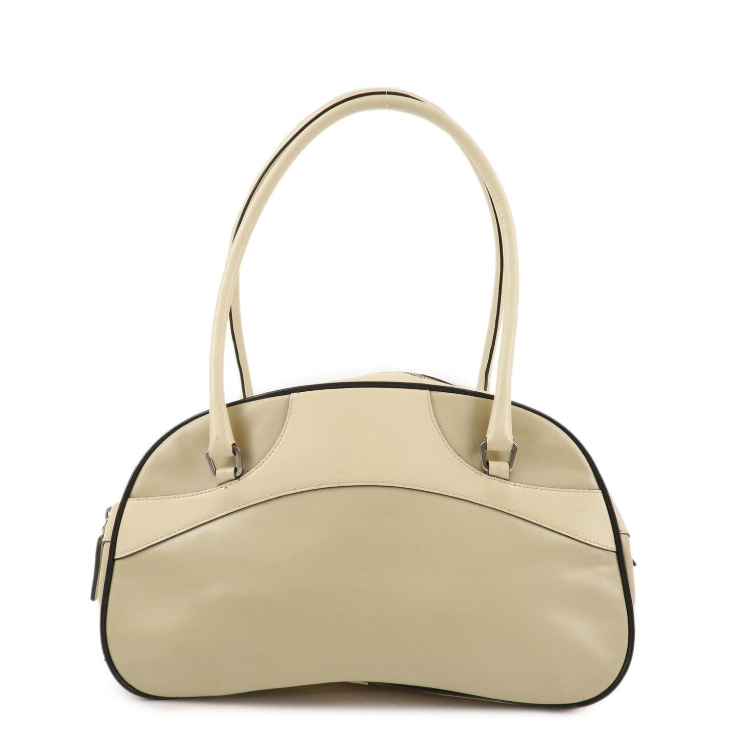 PRADA Leather Bowling Bag Boston Bag Ivory Silver Hardware BL0049