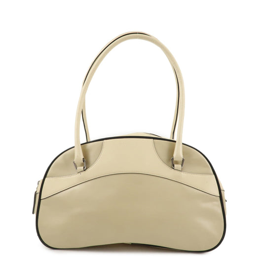 PRADA Leather Bowling Bag Boston Bag Ivory Silver Hardware BL0049