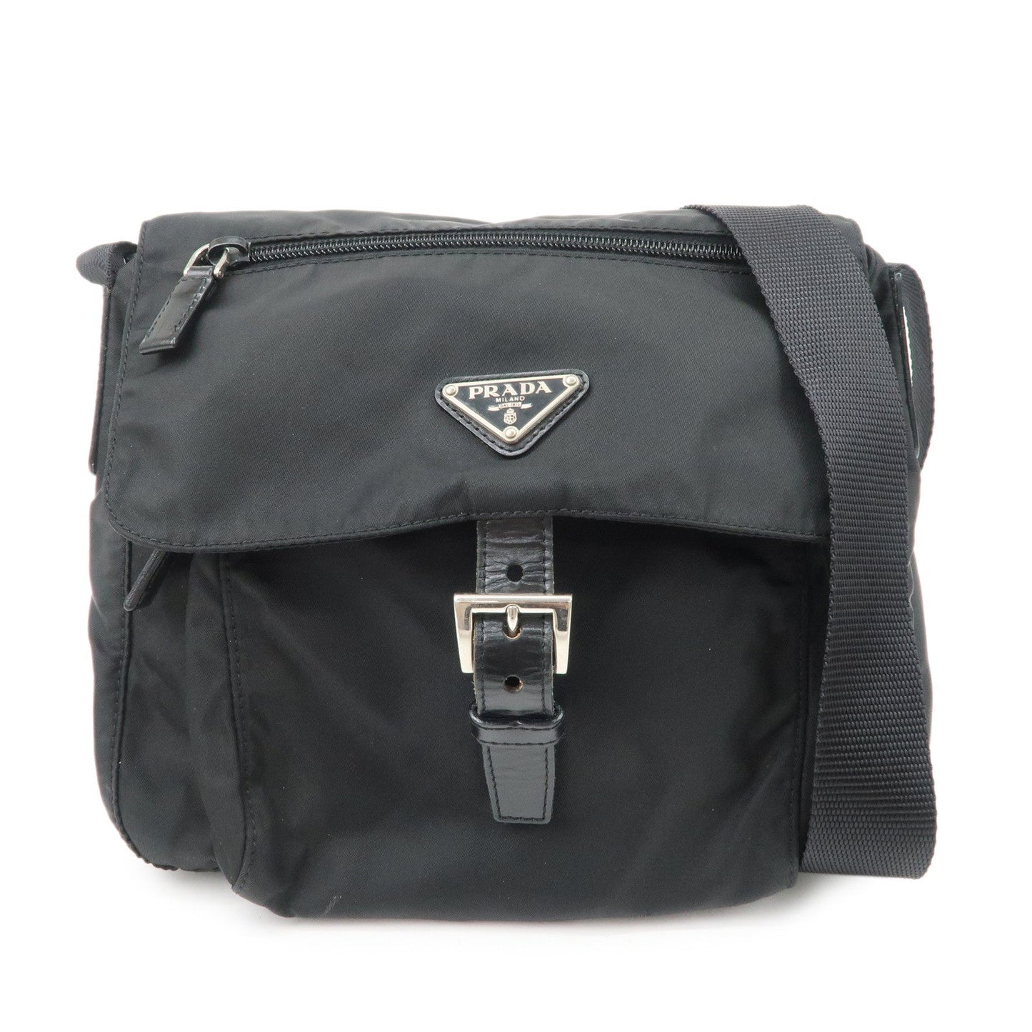 PRADA Triangle Logo Nylon Shoulder Bag Crossbody Bag Black