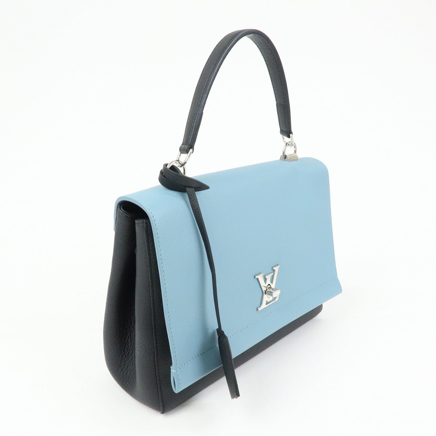 Louis Vuitton Lock Me Leather Cartable Hand Bag Blue Black M50250