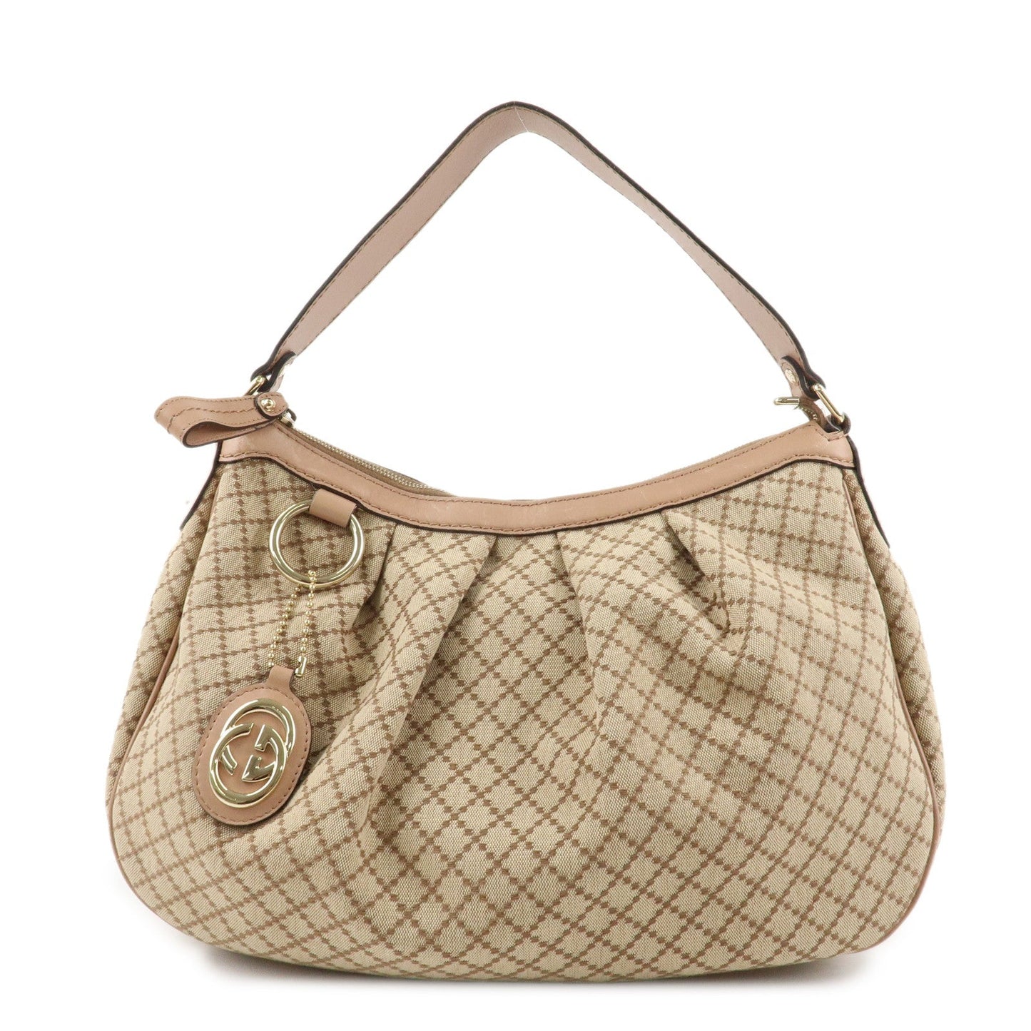 GUCCI Sukey Canvas Leather Shoulder Bag Beige Pink Gold HDW 232955