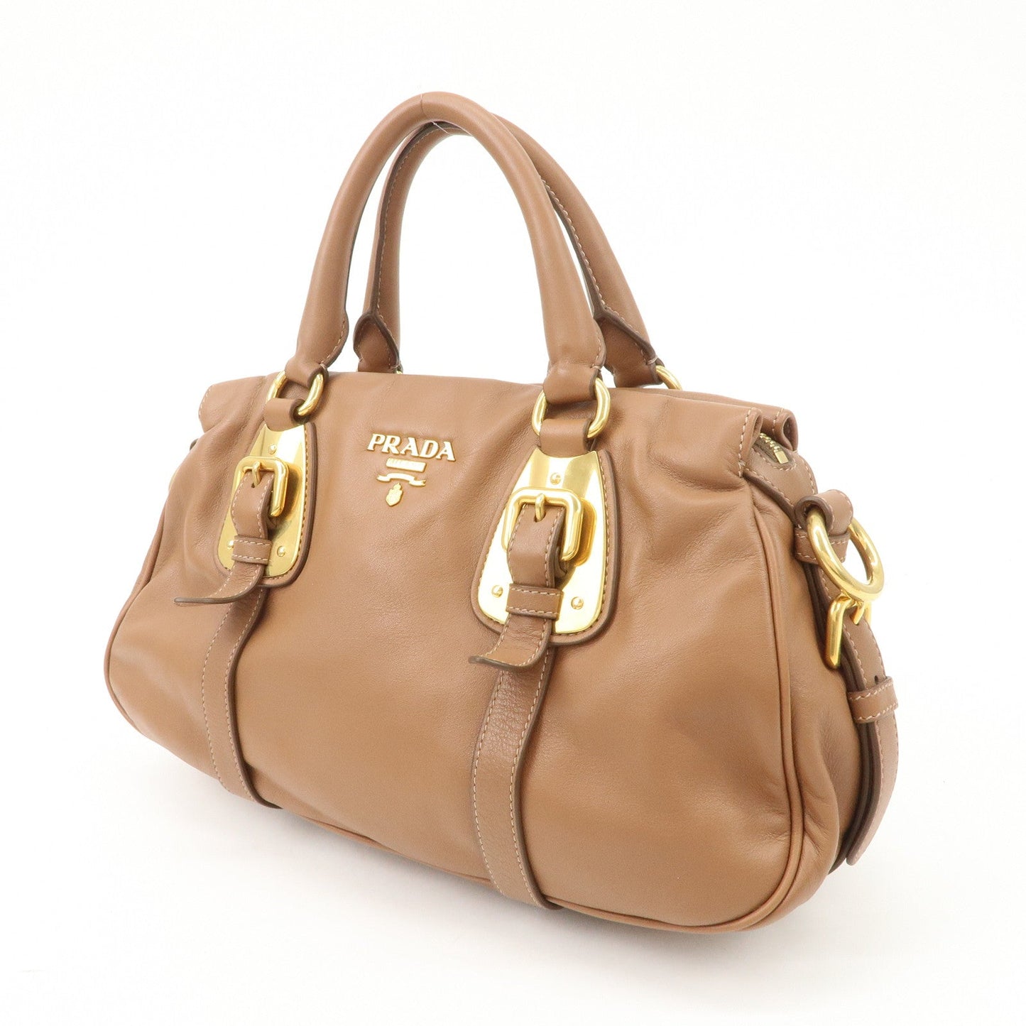 PRADA Leather 2Way Bag Hand Bag Shoulder Bag Brown BN2435