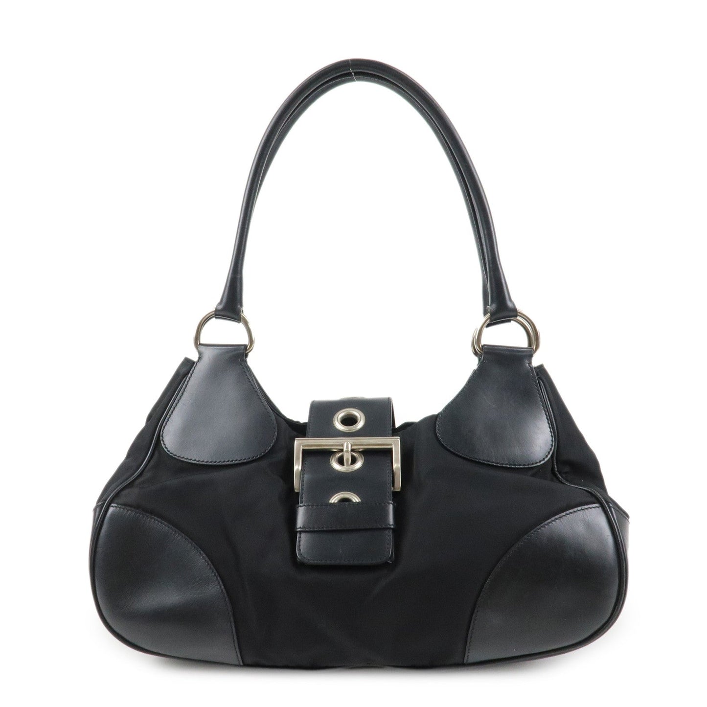 PRADA Moon Silhouette Shoulder Bag Hand bag Black Silver HDW BR0828
