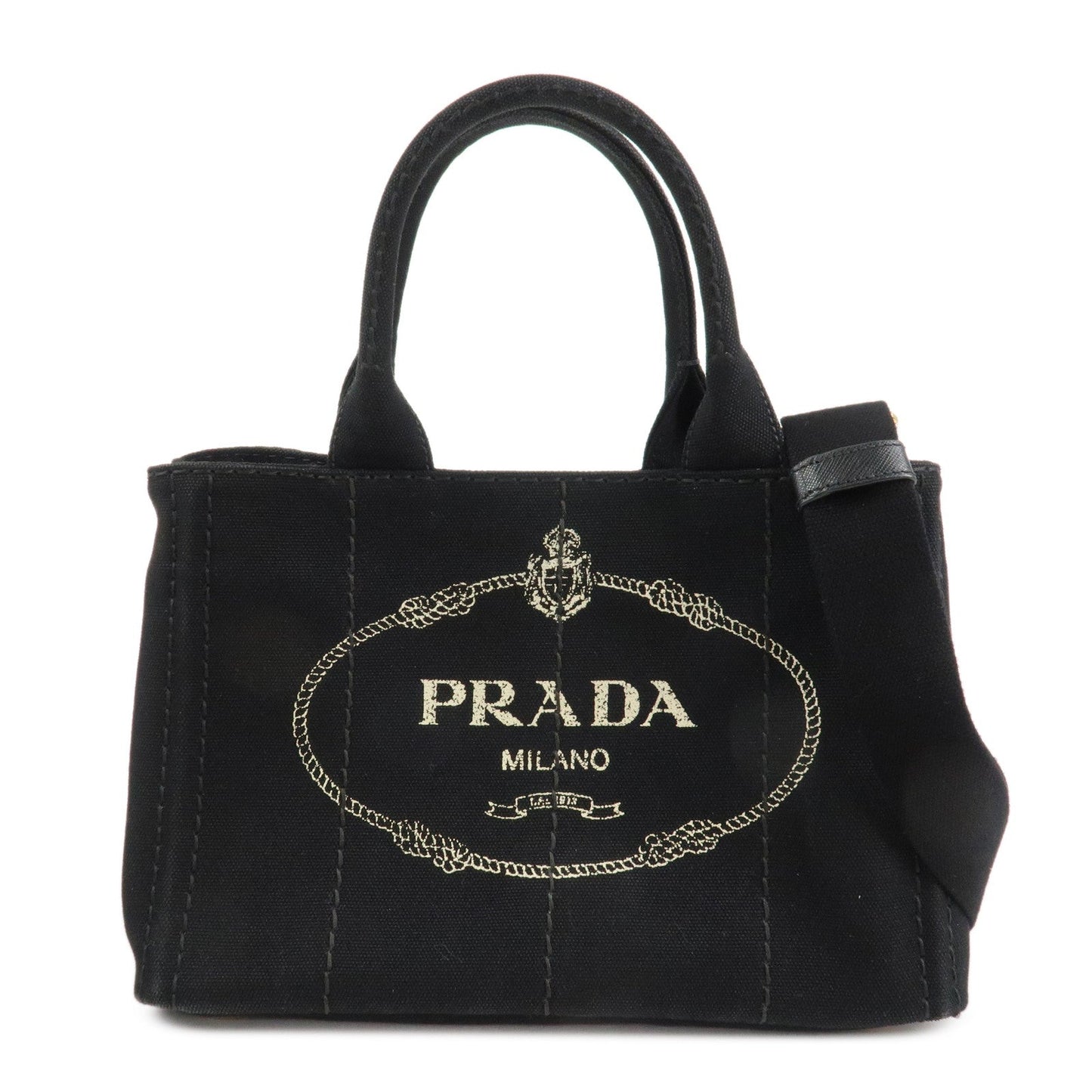 PRADA Canapa Mini Canvas 2Way Hand Bag Tote Bag Black 1BG439