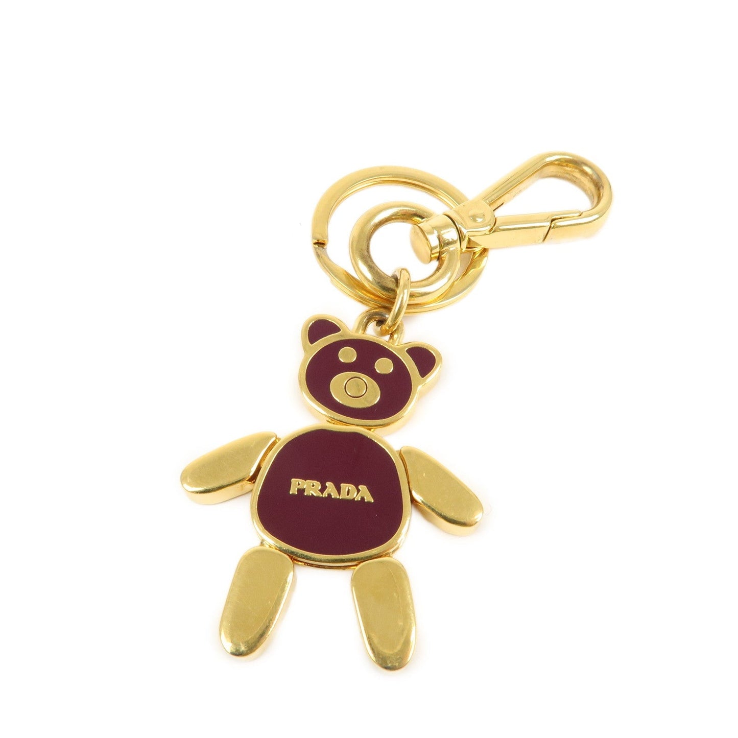 PRADA Bear Motif Bag Charm Key Chain Burgundy Gold