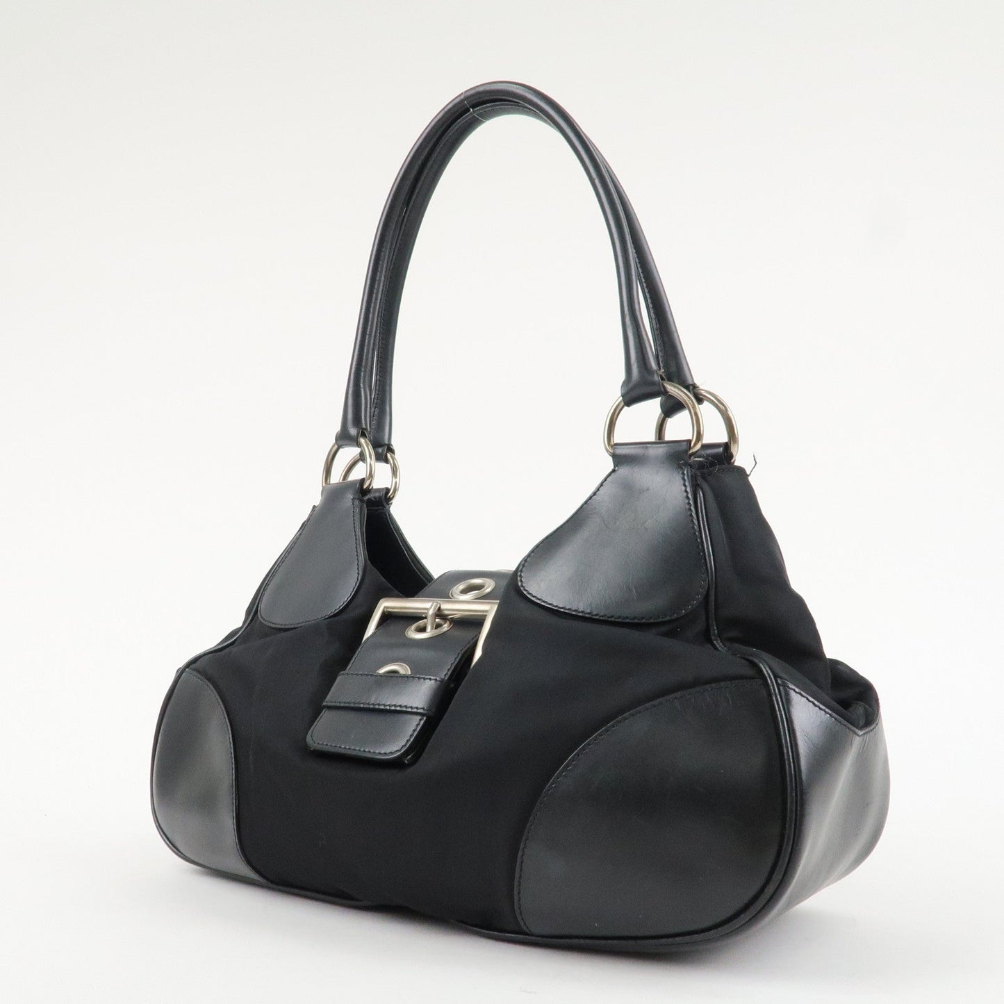 PRADA Moon Silhouette Shoulder Bag Hand bag Black Silver HDW BR0828