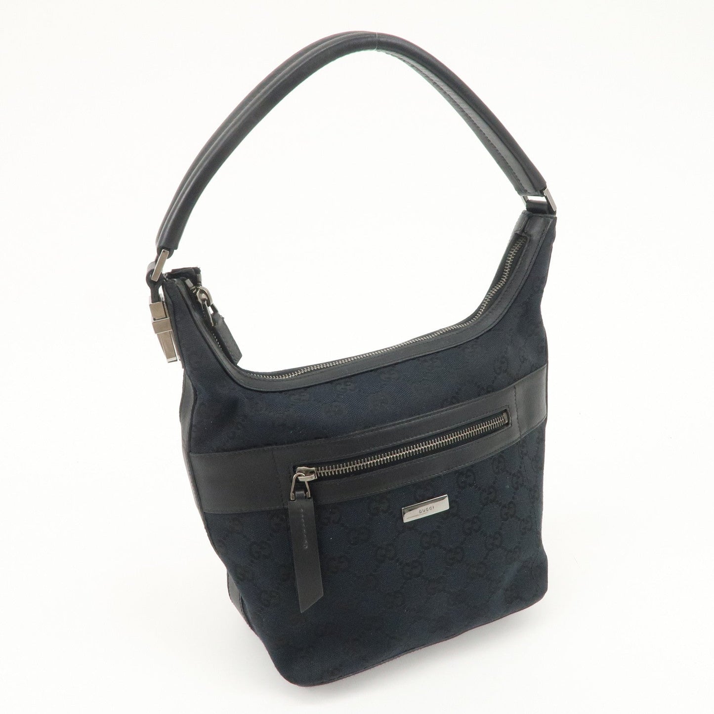 GUCCI GG Canvas Leather Shoulder Bag Hand Bag Black 001.4299