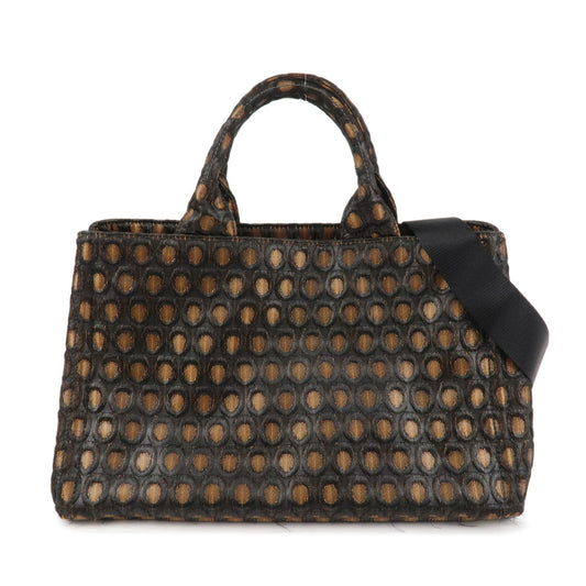 PRADA Canapa Canvas Tote Bag Hand 2Way Bag Black Orange BN1877