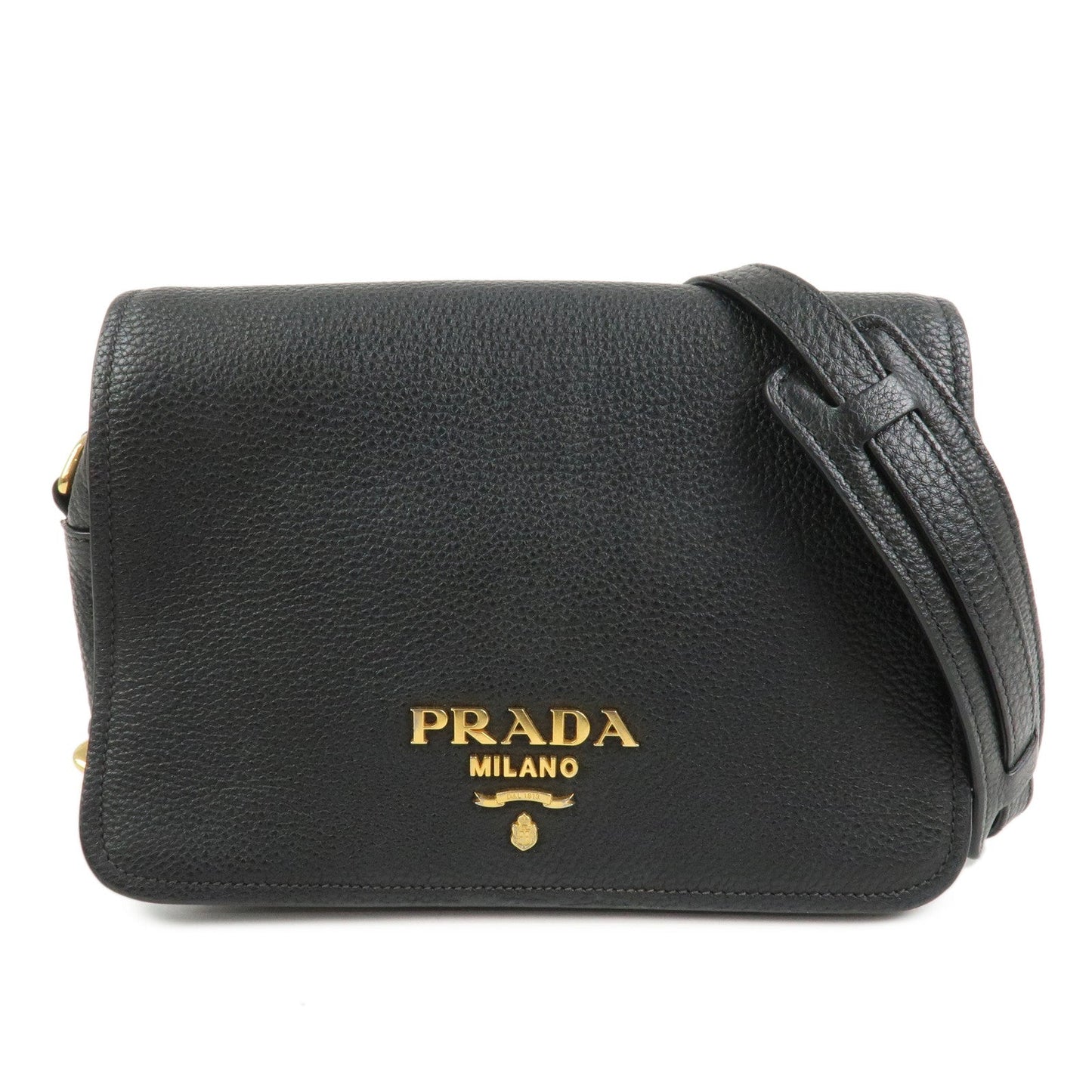 PRADA Logo Leather Shoulder Bag Black 1BD163