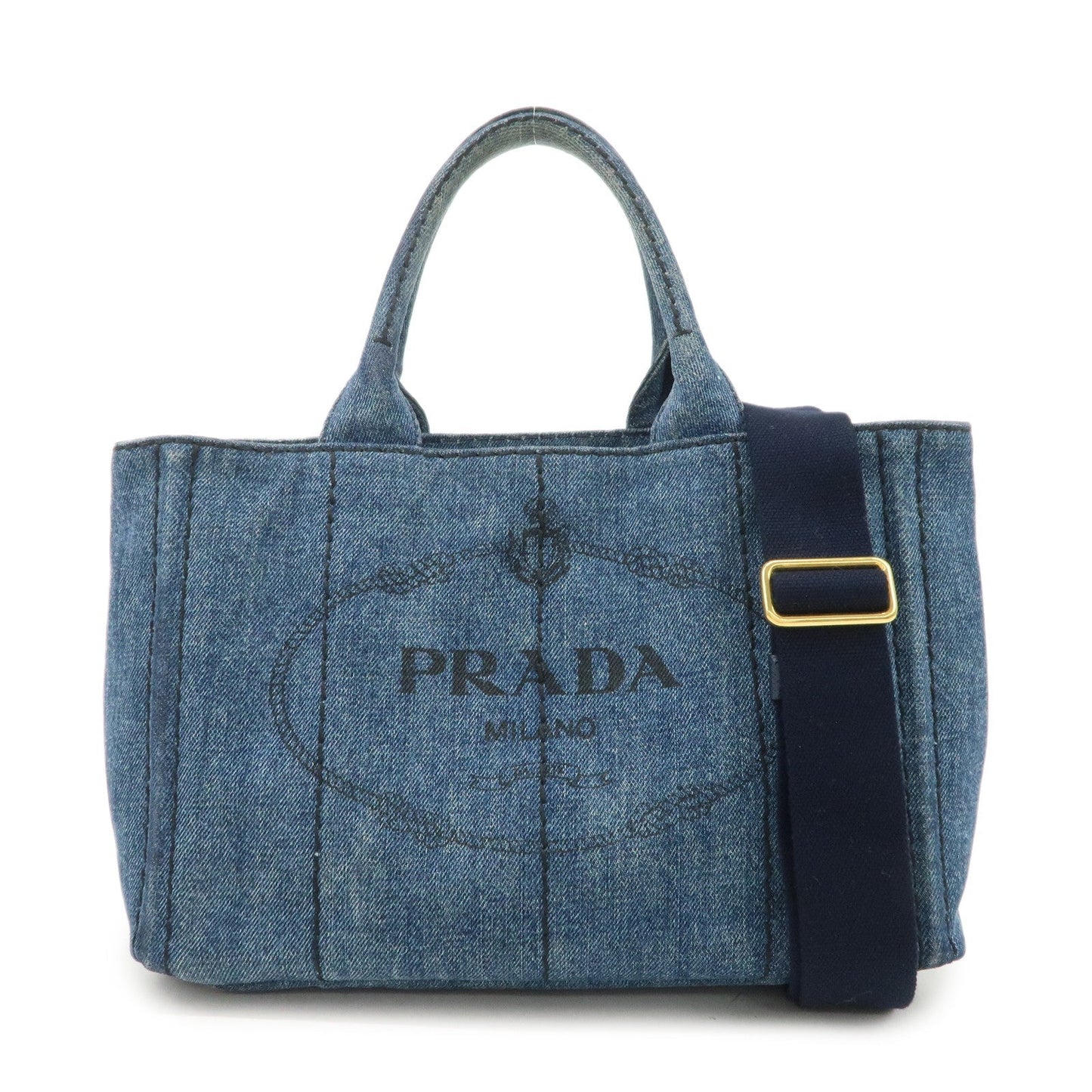 PRADA Canapa Mini Denim 2Way Hand Bag Tote Bag Navy 1BG439