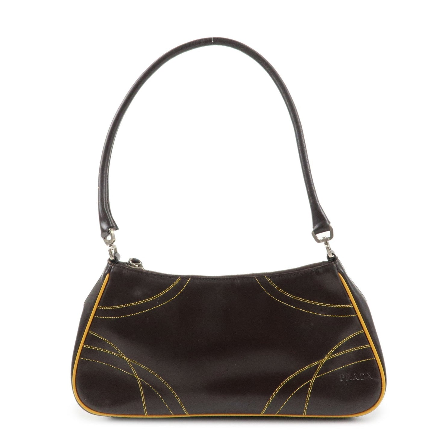 PRADA Logo Leather Shoulder Bag Hand Bag Brown Yellow B11055