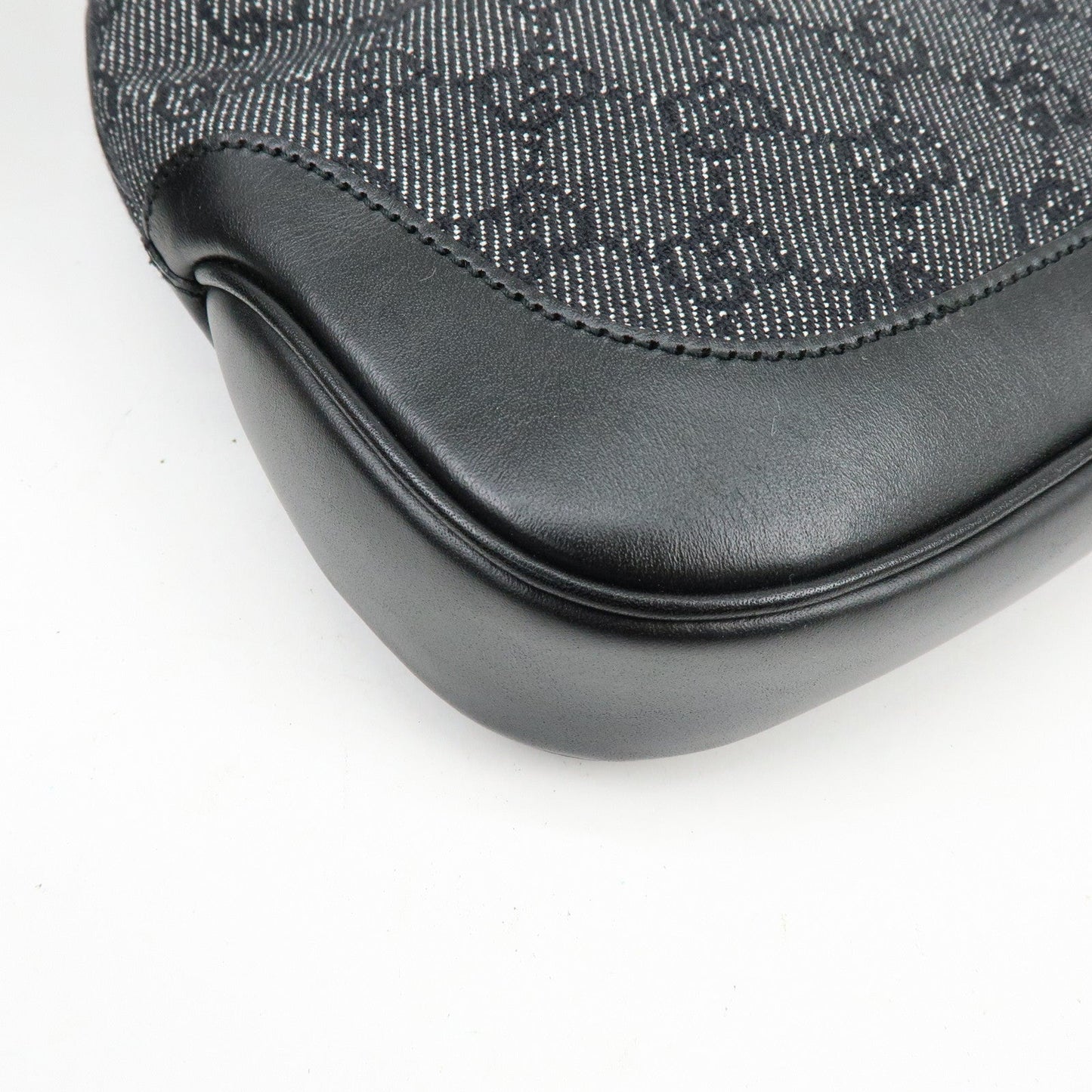 GUCCI Jackie GG Denim Leather Shoulder Bag Hand Bag Black 01147
