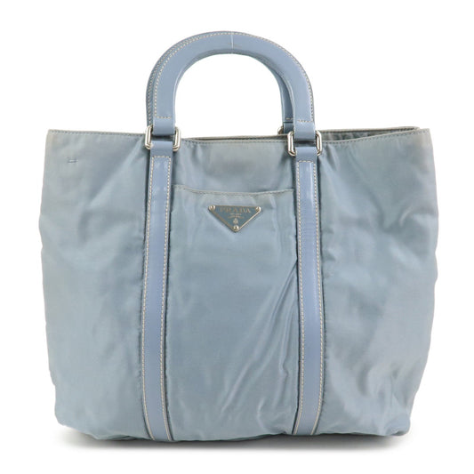 PRADA Triangle Logo Nylon Leather Hand Bag Light Blue