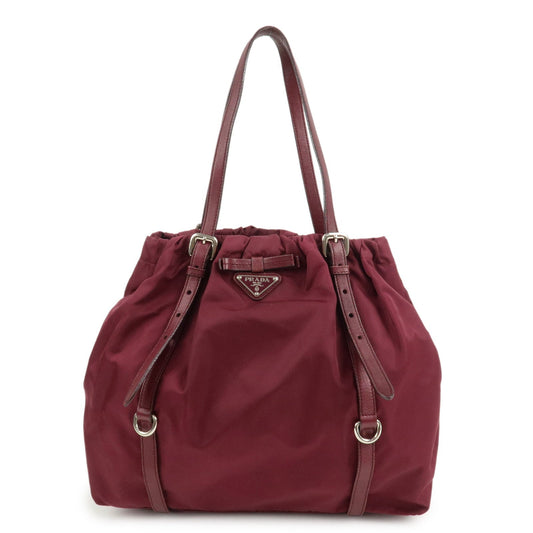 PRADA Triangle Nylon Leather Tote Bag Shoulder Bag Bordeaux