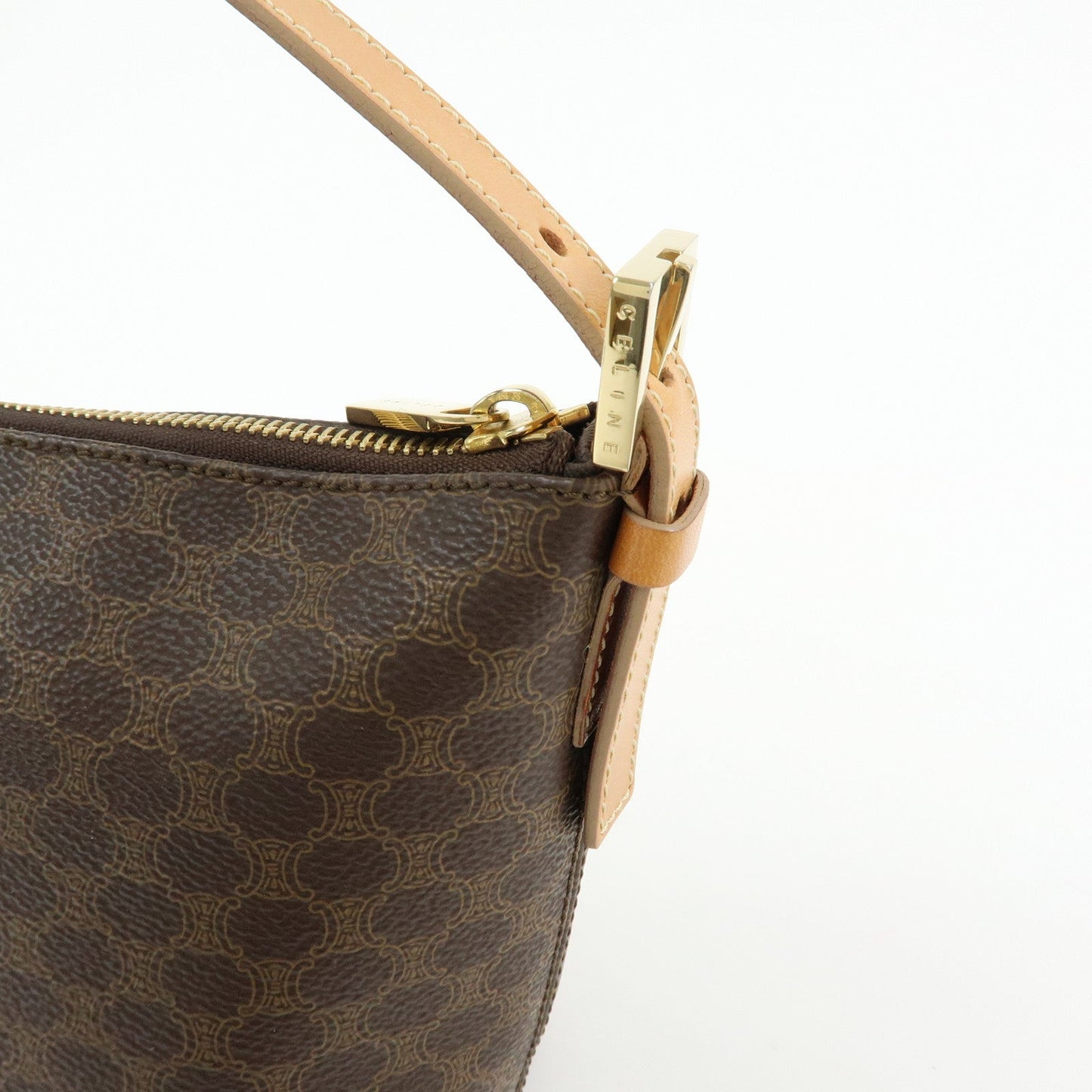 CELINE Macadam PVC Coated Canvas Leather Hand Bag Brown Beige