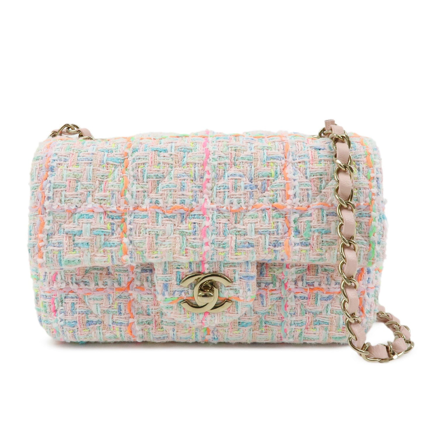 CHANEL Mini Matelasse 20 Tweed Lamb Skin Chain Shoulder Bag A69900