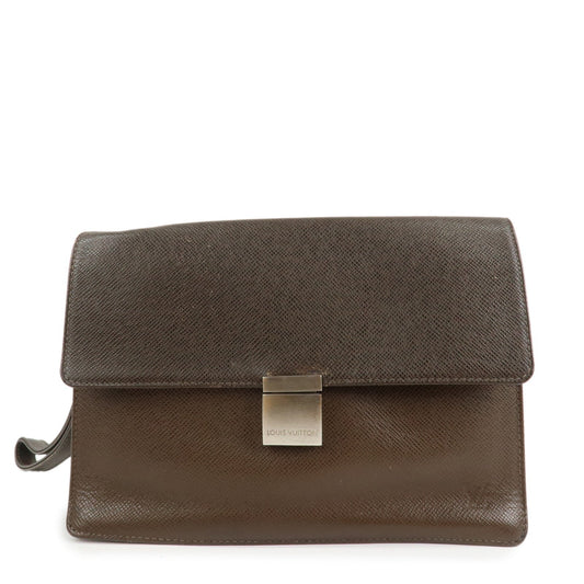 Louis Vuitton Taiga Selenga Clutch Bag Hand Bag Grizzly M30788