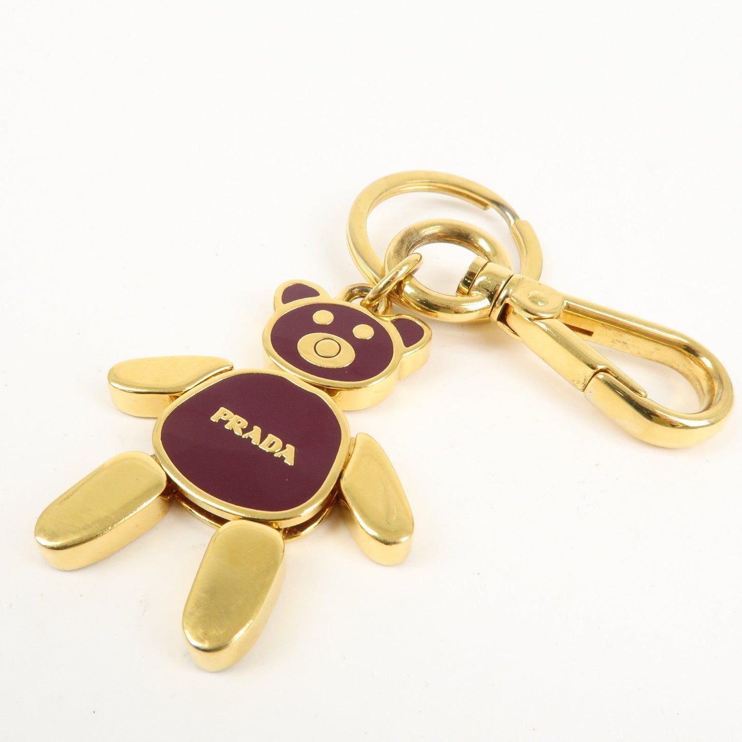 PRADA Bear Motif Bag Charm Key Chain Burgundy Gold