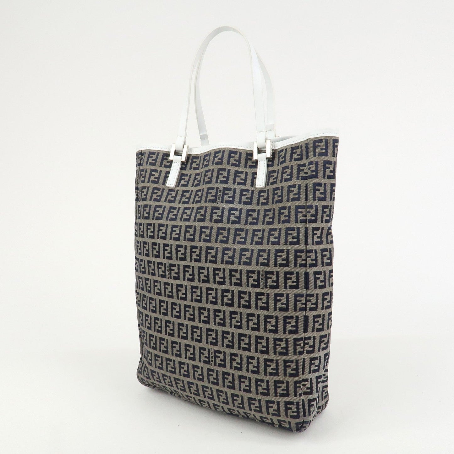 FENDI Zucchino Canvas Leather Tote Bag Hand Bag Navy 8BH006