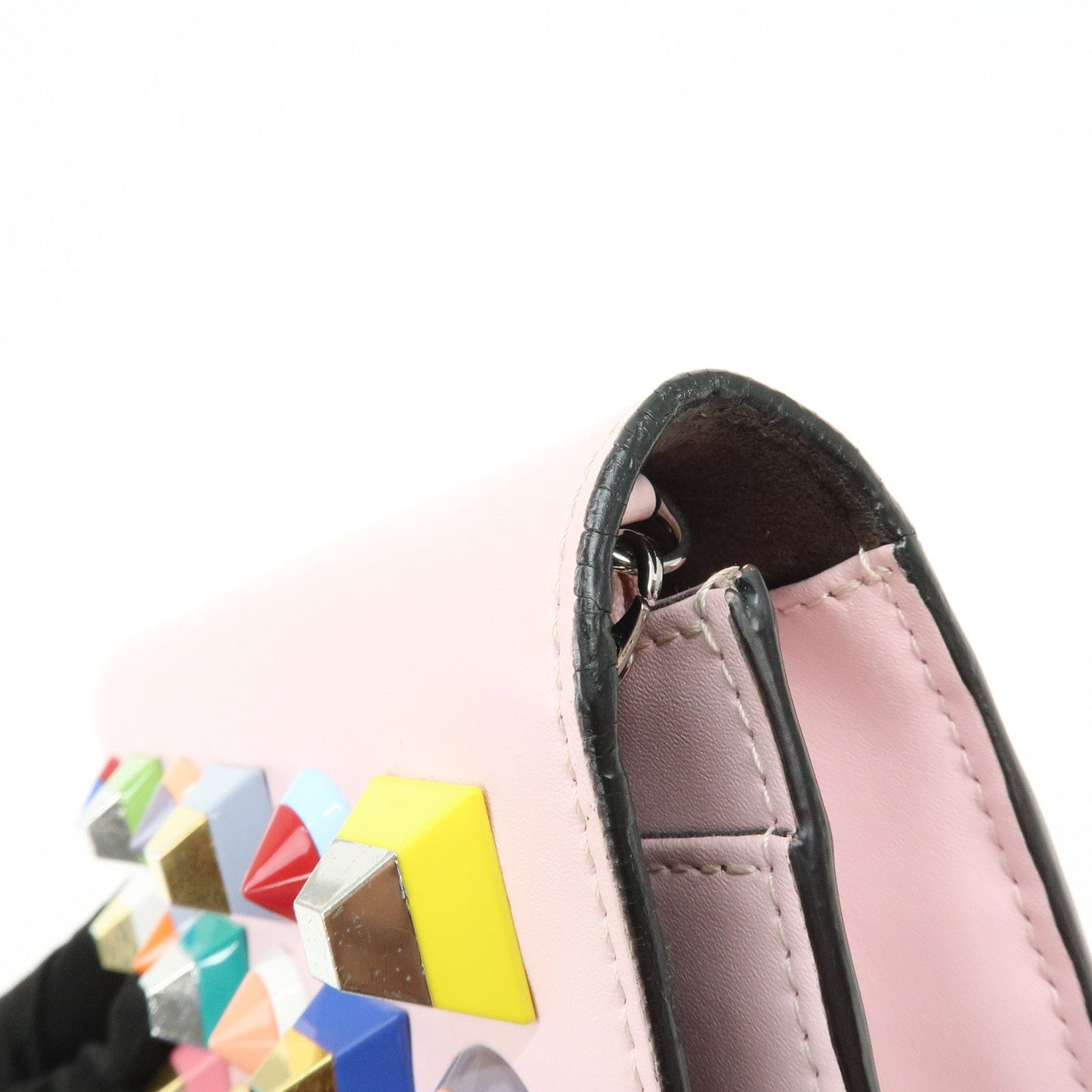 FENDI Leather Studs Chain Wallet Shoulder Bag Pink 8M0346