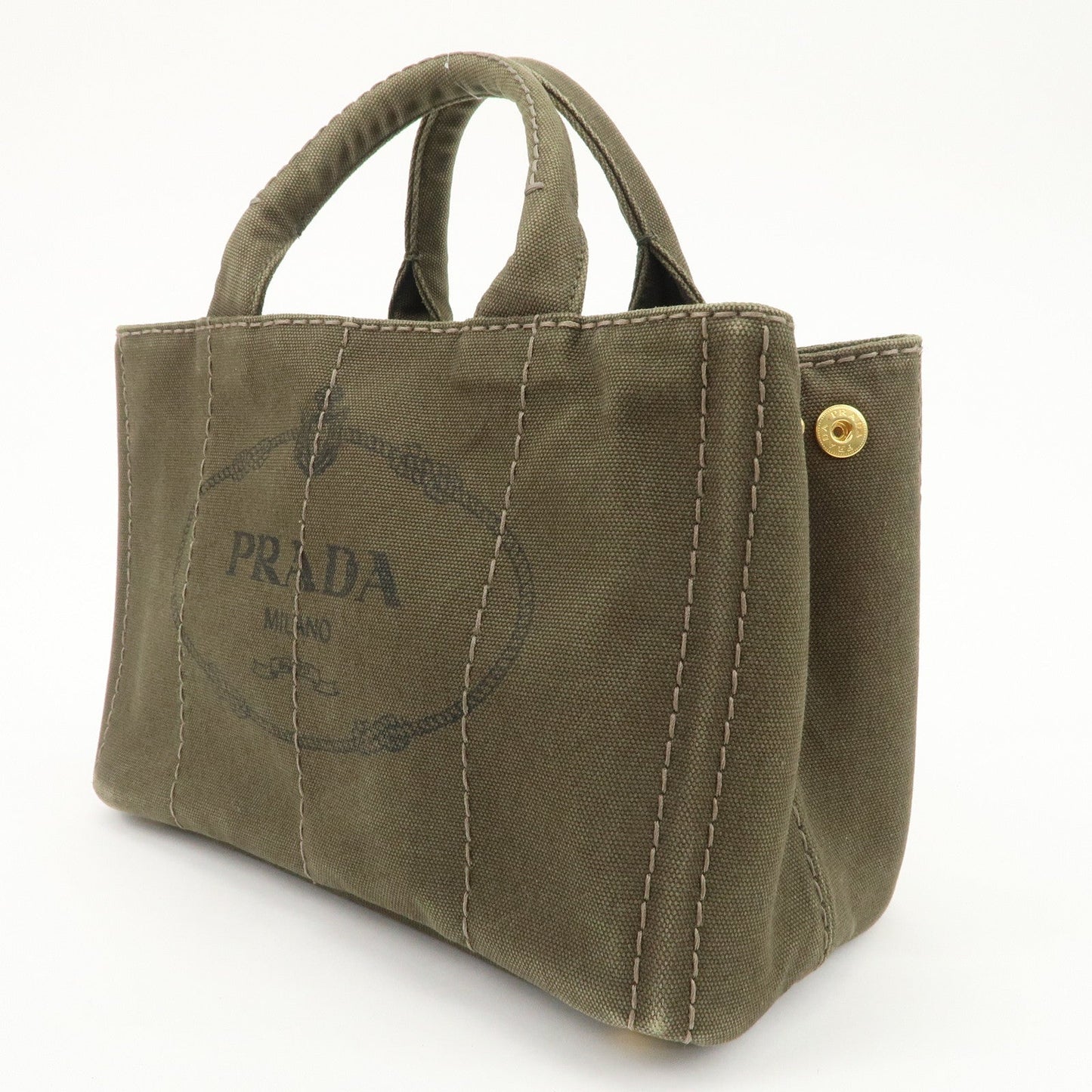 PRADA Canapa Mini Canvas Bag Hand Bag Tote Bag Khaki BN2439