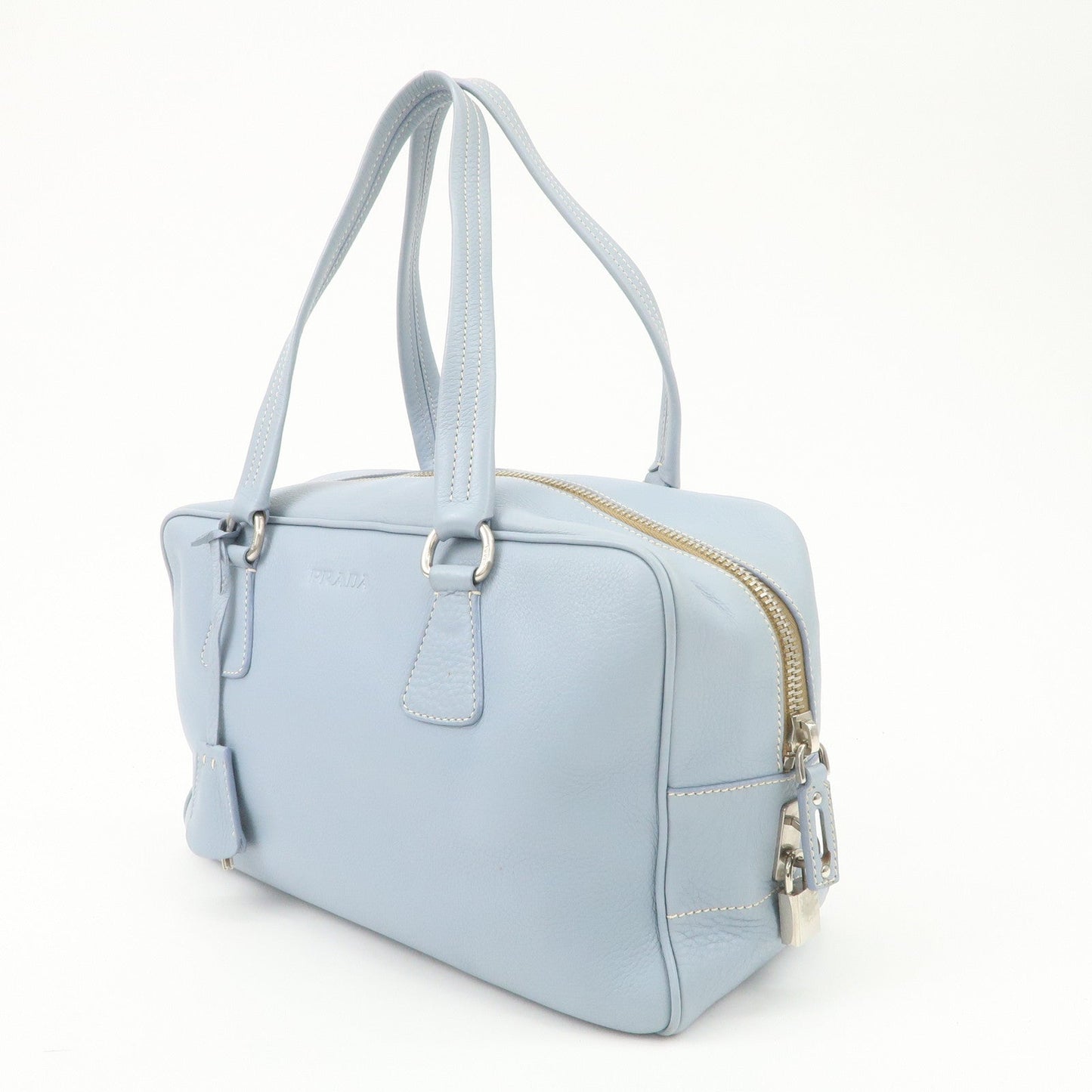 PRADA Leather Boston Bag Shoulder Bag Blue BR2246