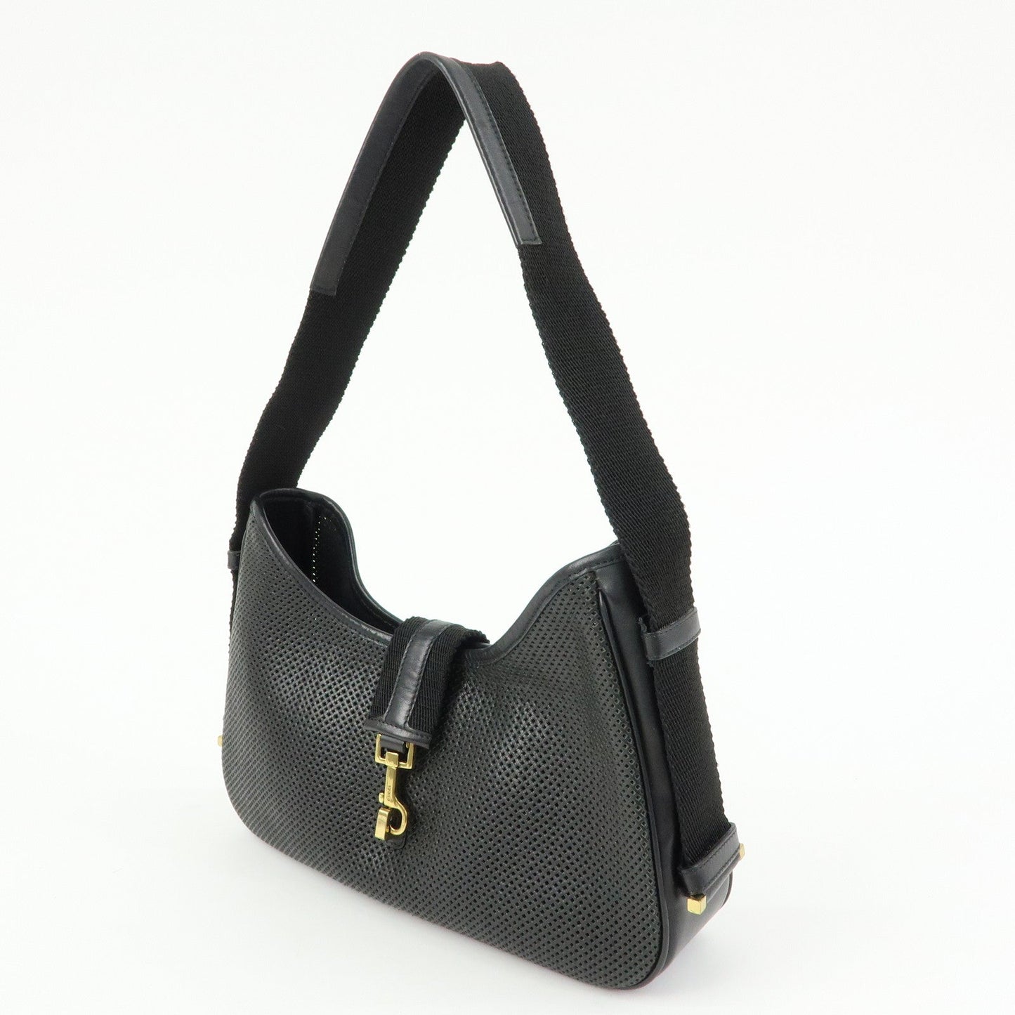GUCCI Leather Canvas Shoulder Bag Hand Bag Black 02736