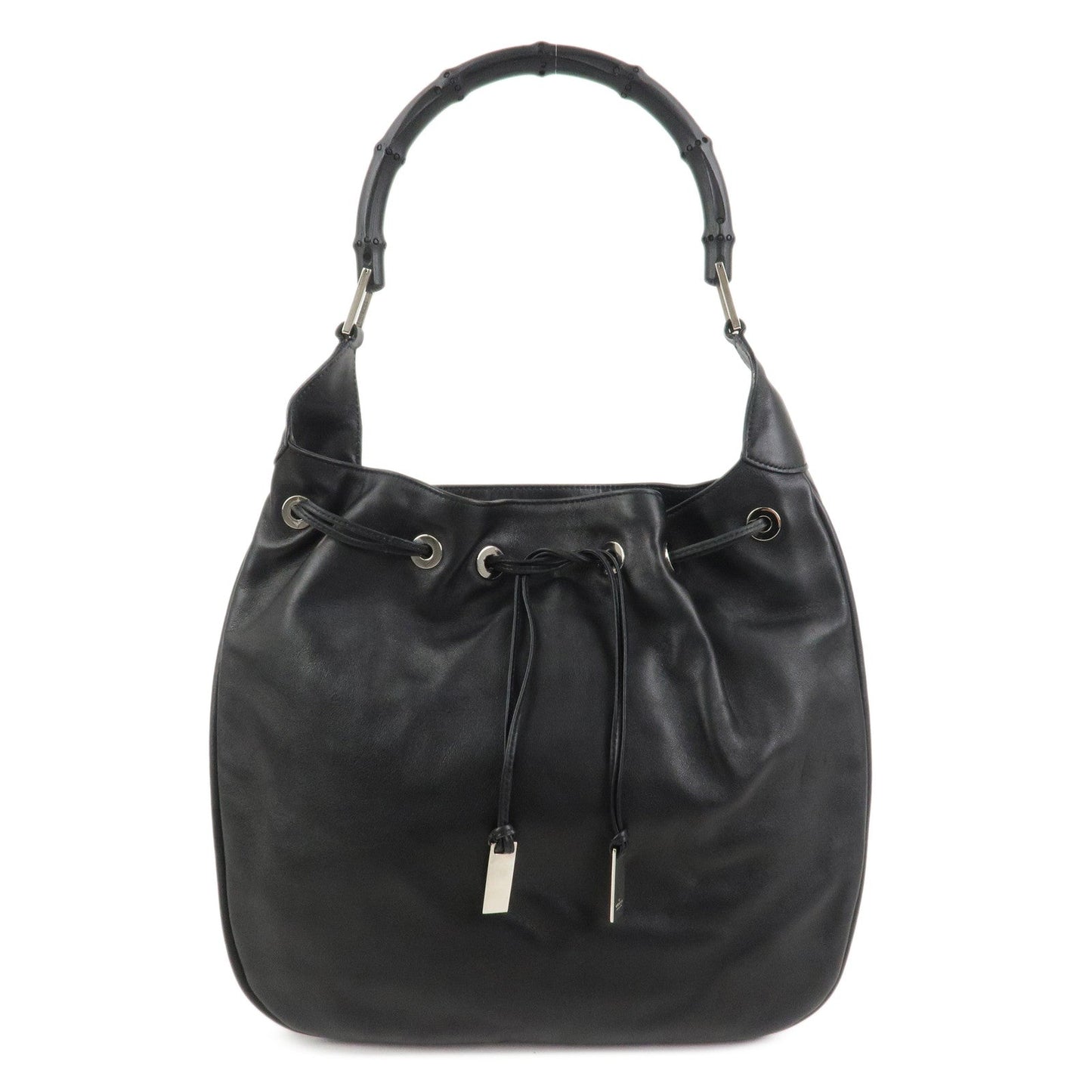GUCCI Bamboo Leather Shoulder Bag Hand Bag Black 001?4033
