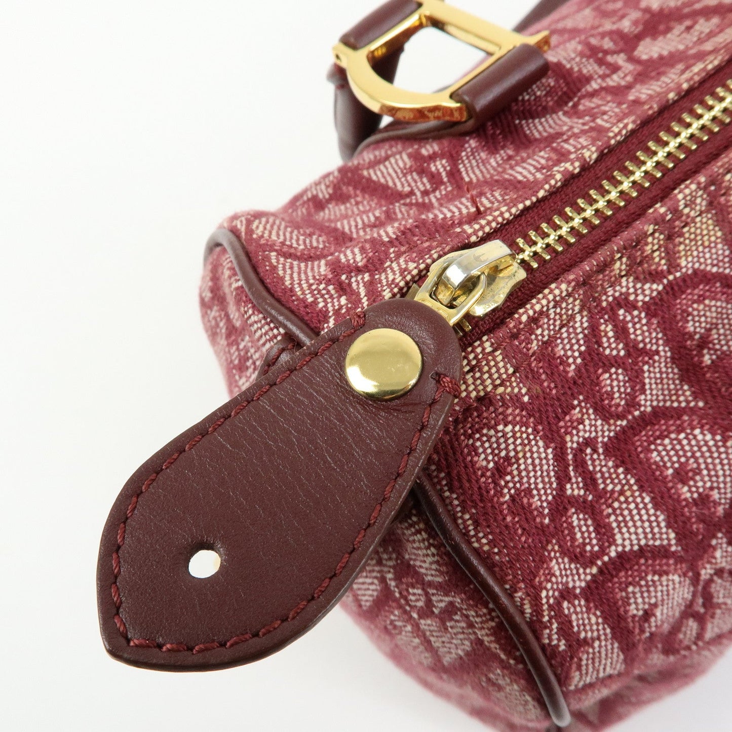 Christian Dior Trotter Jacquard Canvas Leather Boston Bag Hand Bag