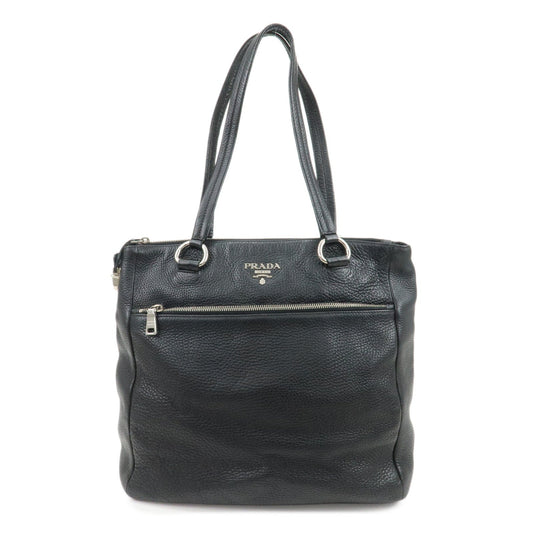 PRADA Logo Leather Shoulder Bag Hand Bag Tote Bag Black