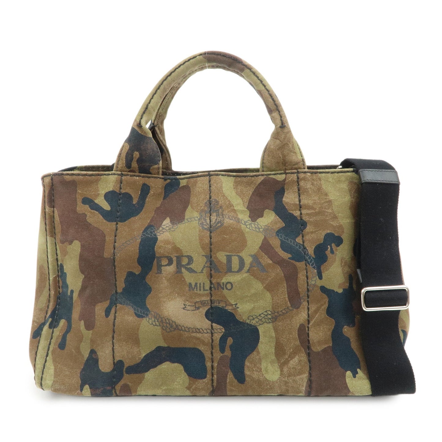 PRADA Logo Canapa Canvas 2Way Hand Bag Camouflage Khaki B2642B