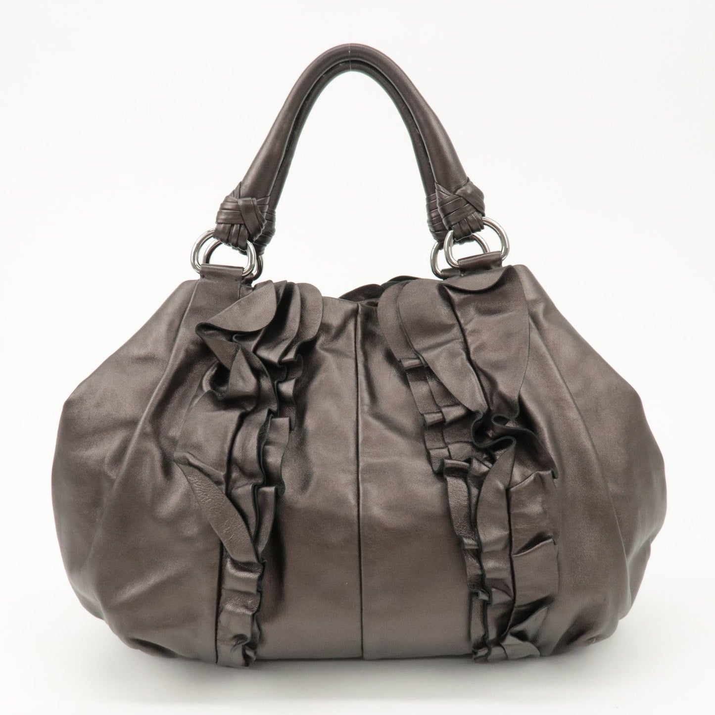 PRADA Nappa Leather Gathered Tote Bag Hand Bag Bronze BR3987