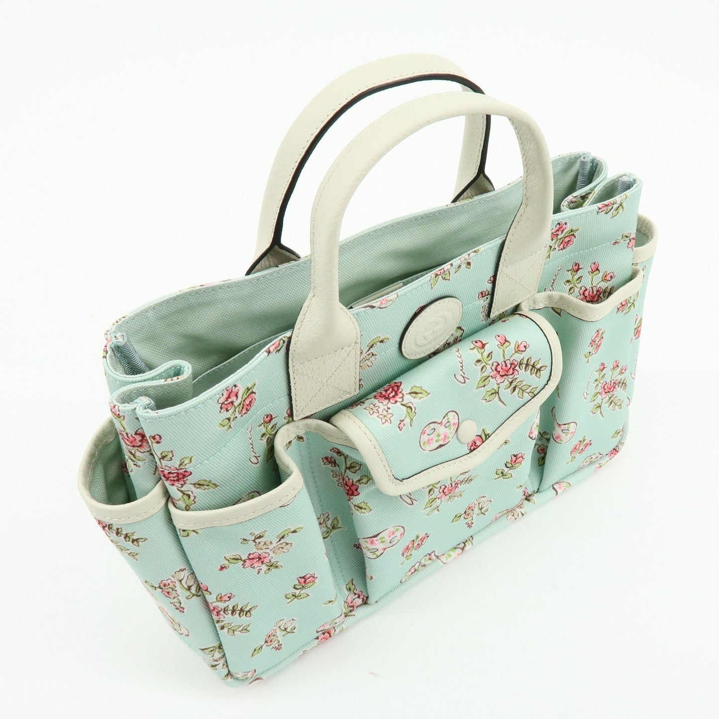 GUCCI Children's Canvas Tote Bag Flower Light Blue Ivory 628159