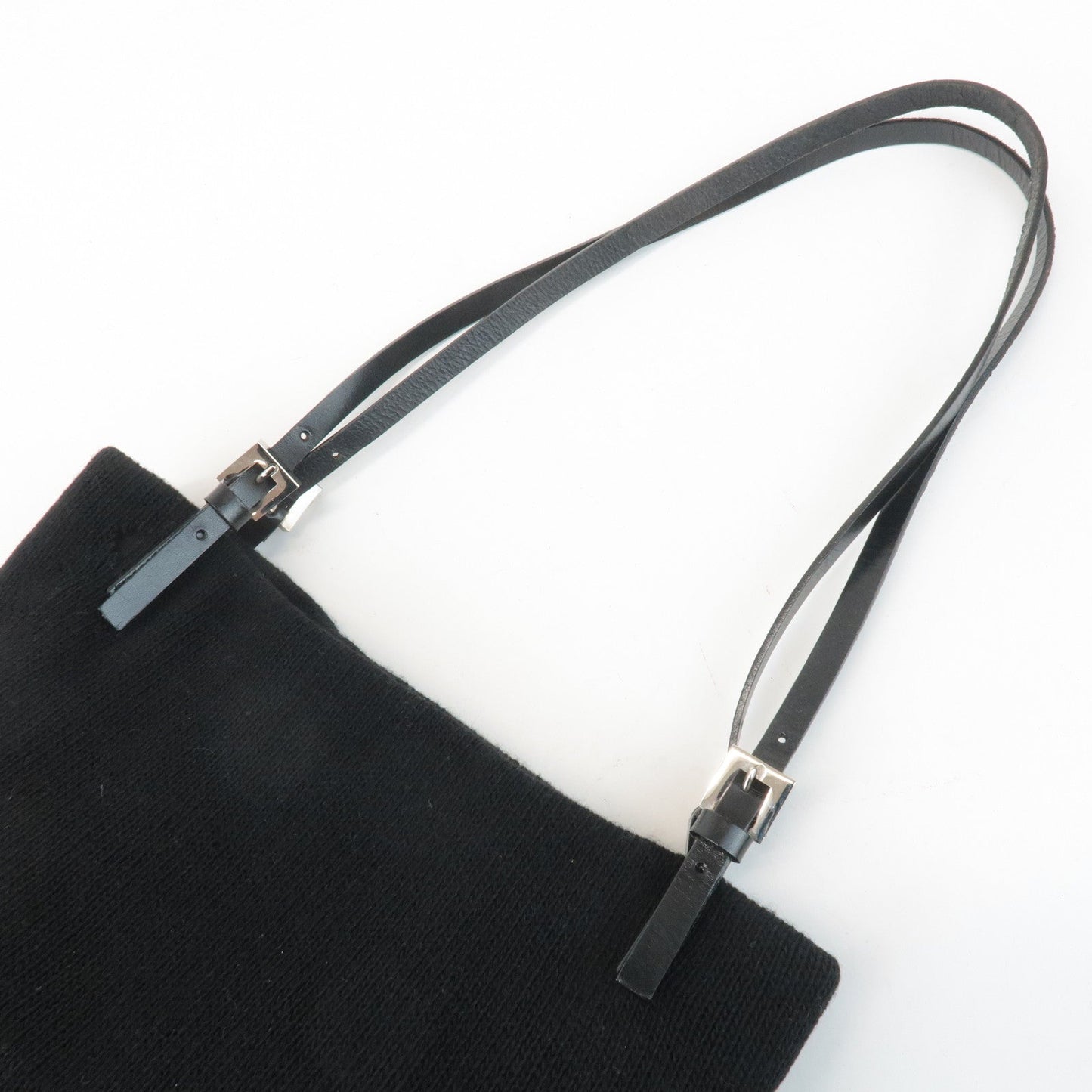 FENDI Wool Leather Tote Bag Shoulder Bag Black 26633