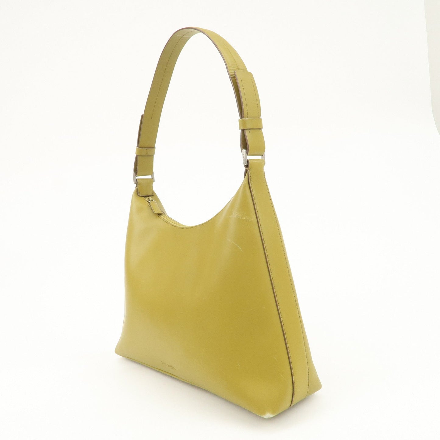 PRADA Leather Shoulder Bag Mustard Silver Hardware