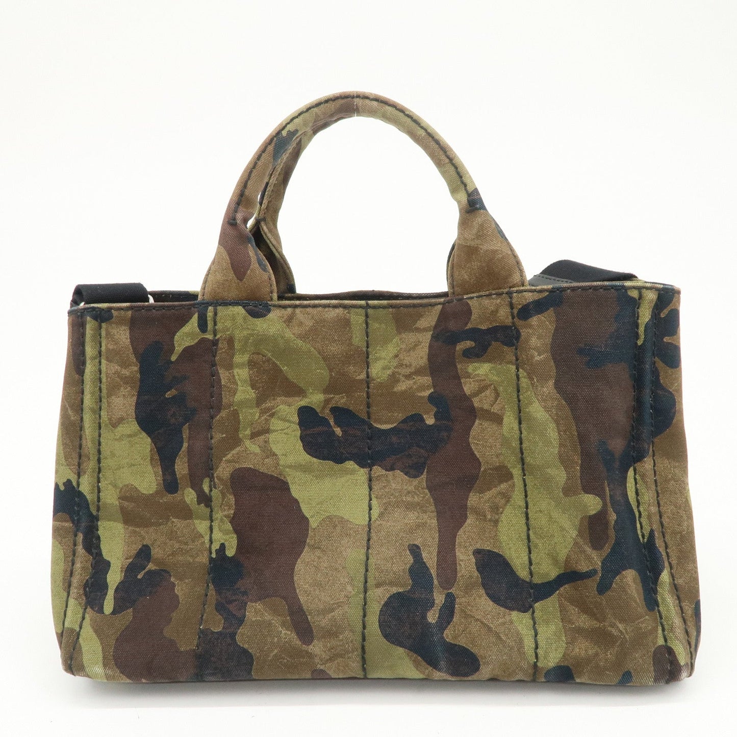 PRADA Logo Canapa Canvas 2Way Hand Bag Camouflage Khaki B2642B