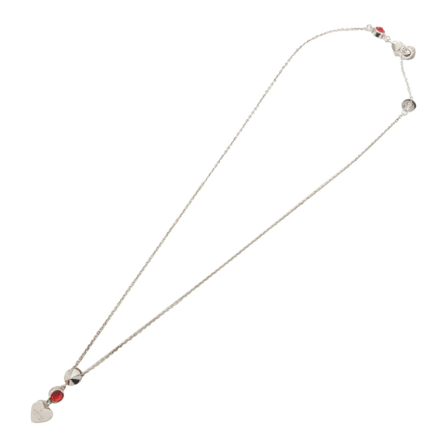 GUCCI SV925 Rhinestone Necklace Heart Silver Red 325871