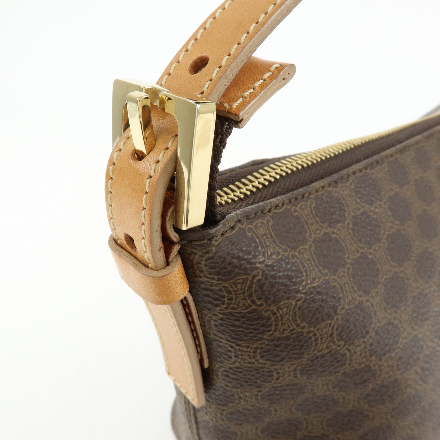 CELINE Macadam PVC Coated Canvas Leather Hand Bag Brown Beige
