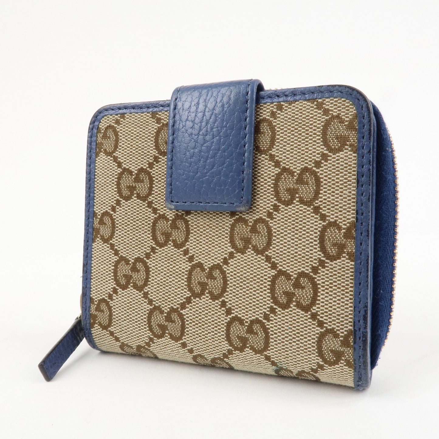 GUCCI GG Canvas Leather Bi-Fold Wallet Beige Blue 346056