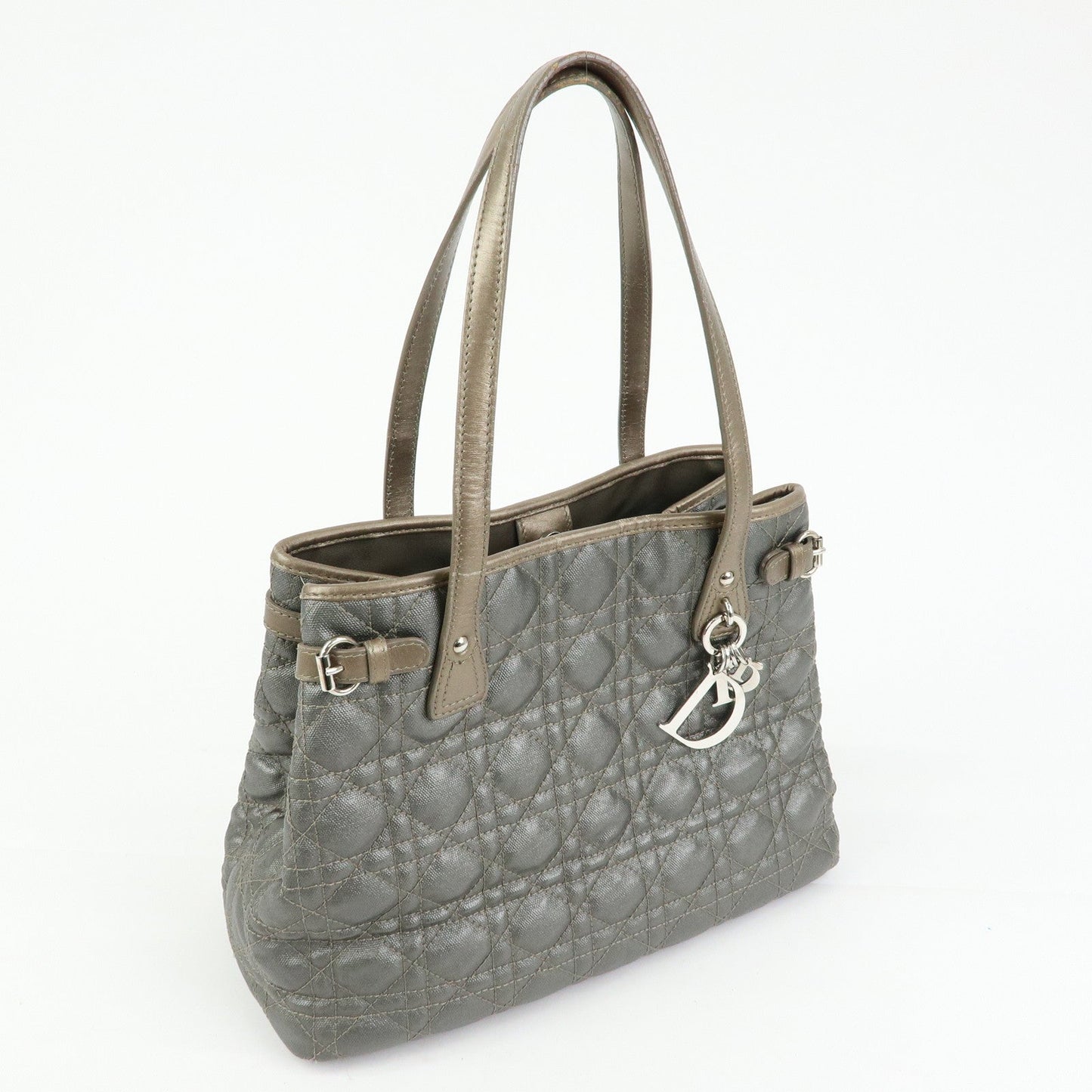 Christian Dior Panarea Cannage PVC Coated Canvas Tote Bag Gray