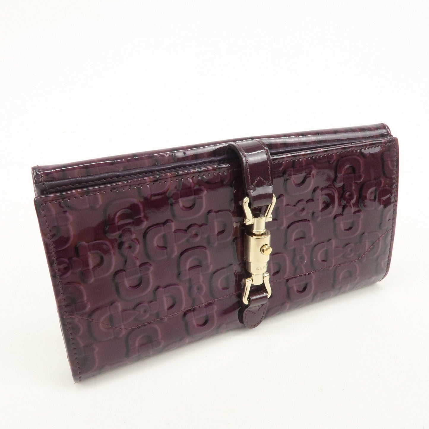 GUCCI New Jackie Logo Patent Leather Long Flap Wallet Purple 141430