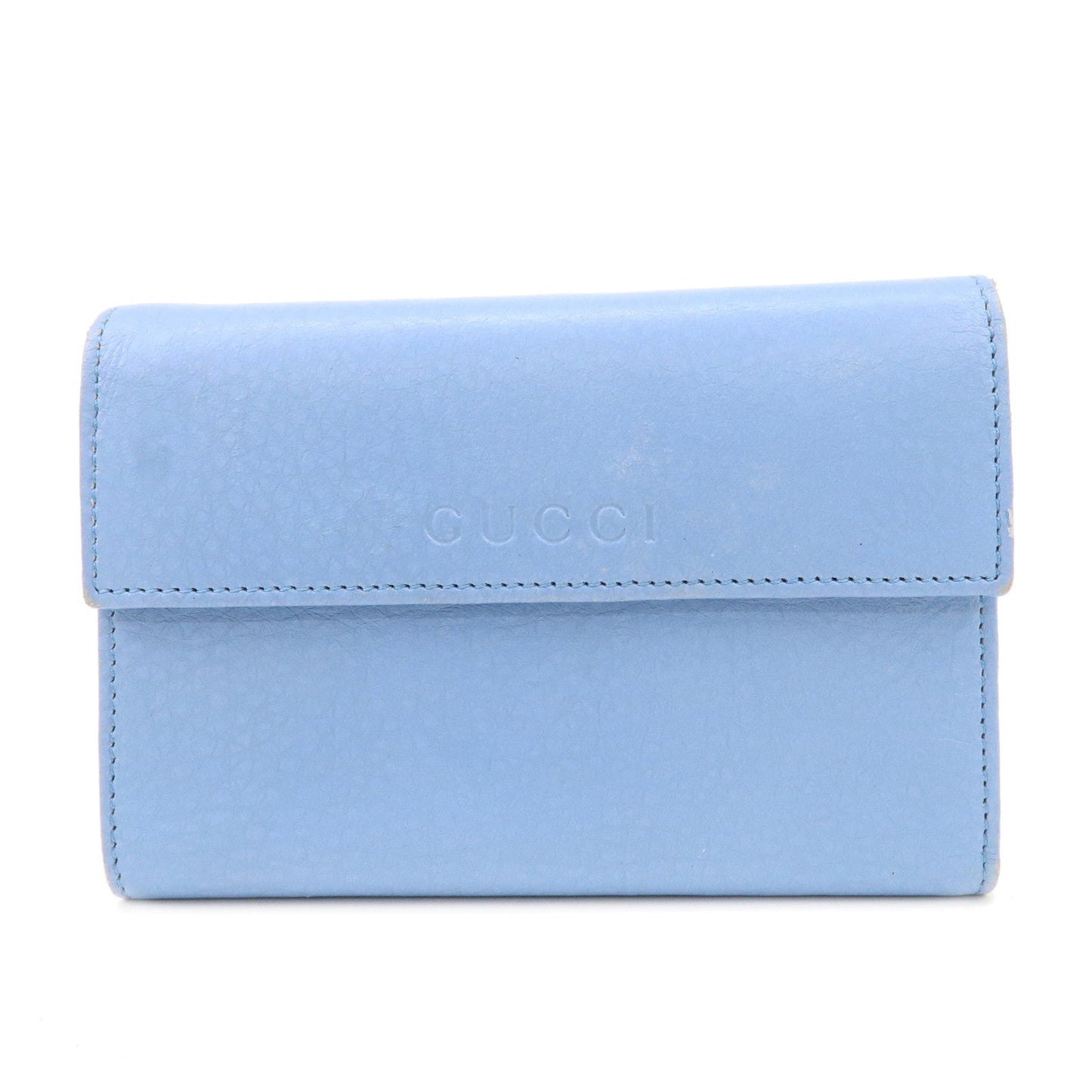 GUCCI Trifold Leather Wallet Blue Gold Hardware 346057