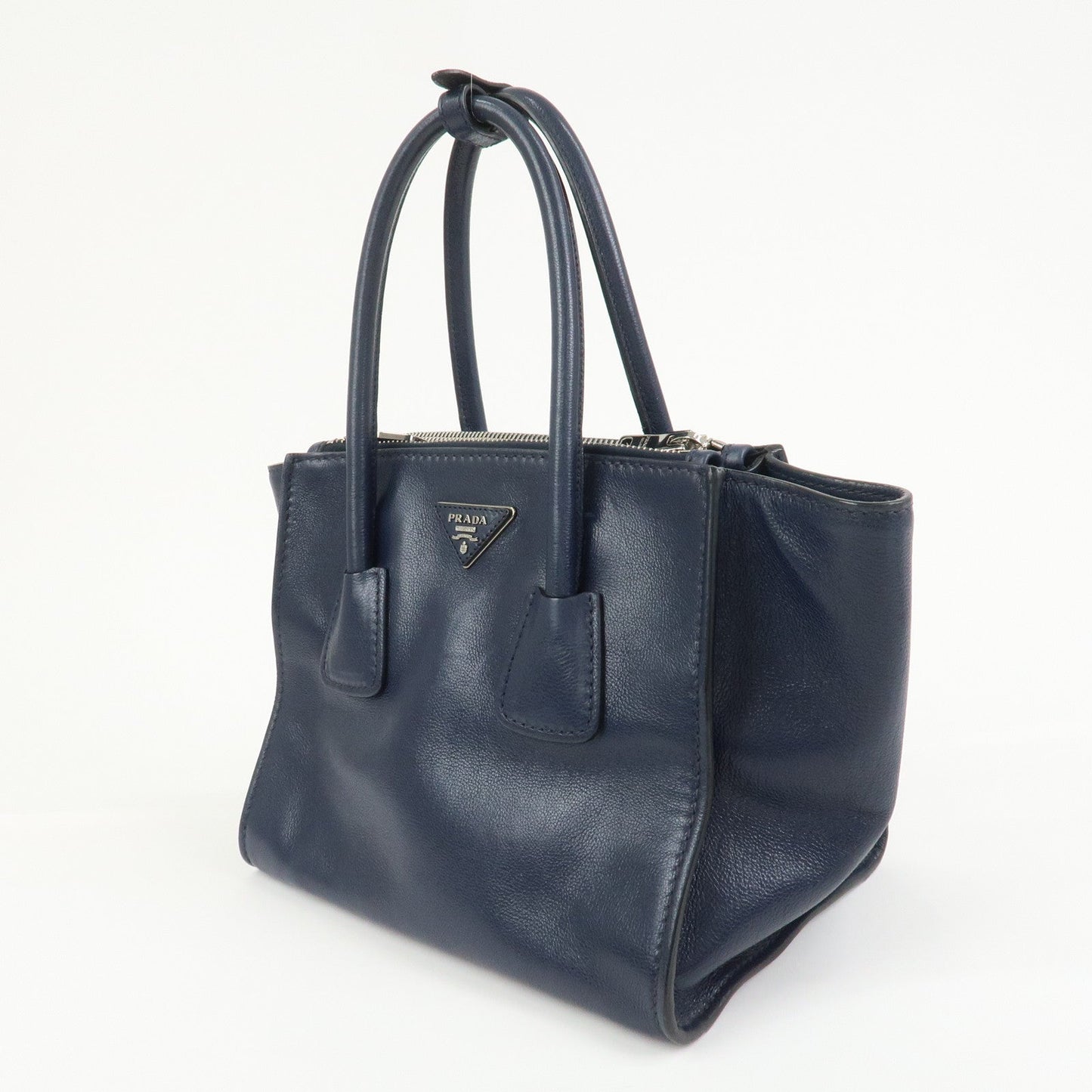 PRADA Triangle Logo 2 Way Bag Tote Bag Shoulder Bag Navy B2625M