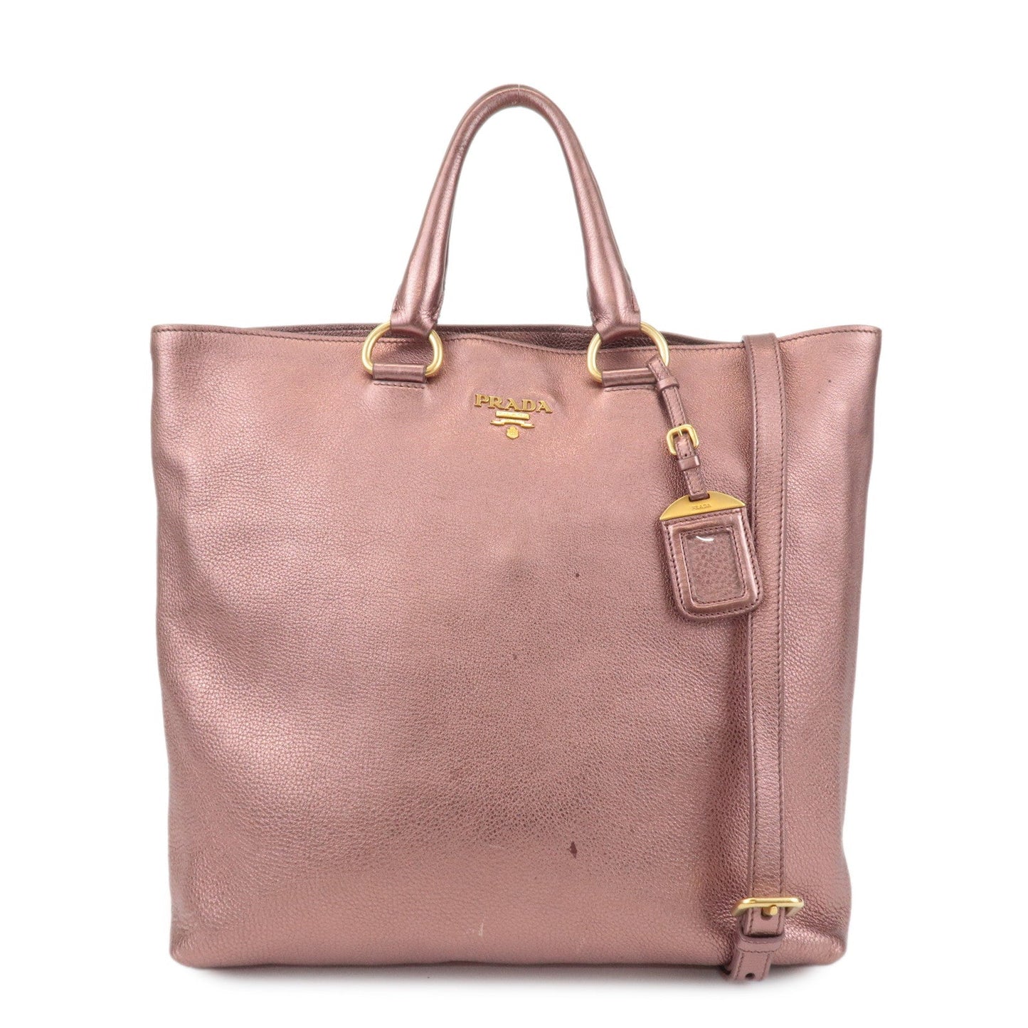 PRADA Leather 2Way Tote Bag Shoulder Bag Metallic Pink BN1713