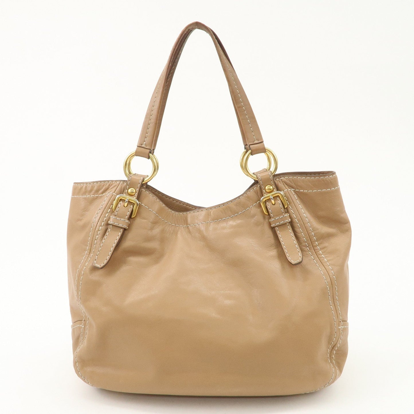 PRADA Leather Shoulder Bag Hand Bag Shoulder Bag Beige Gold BR4691