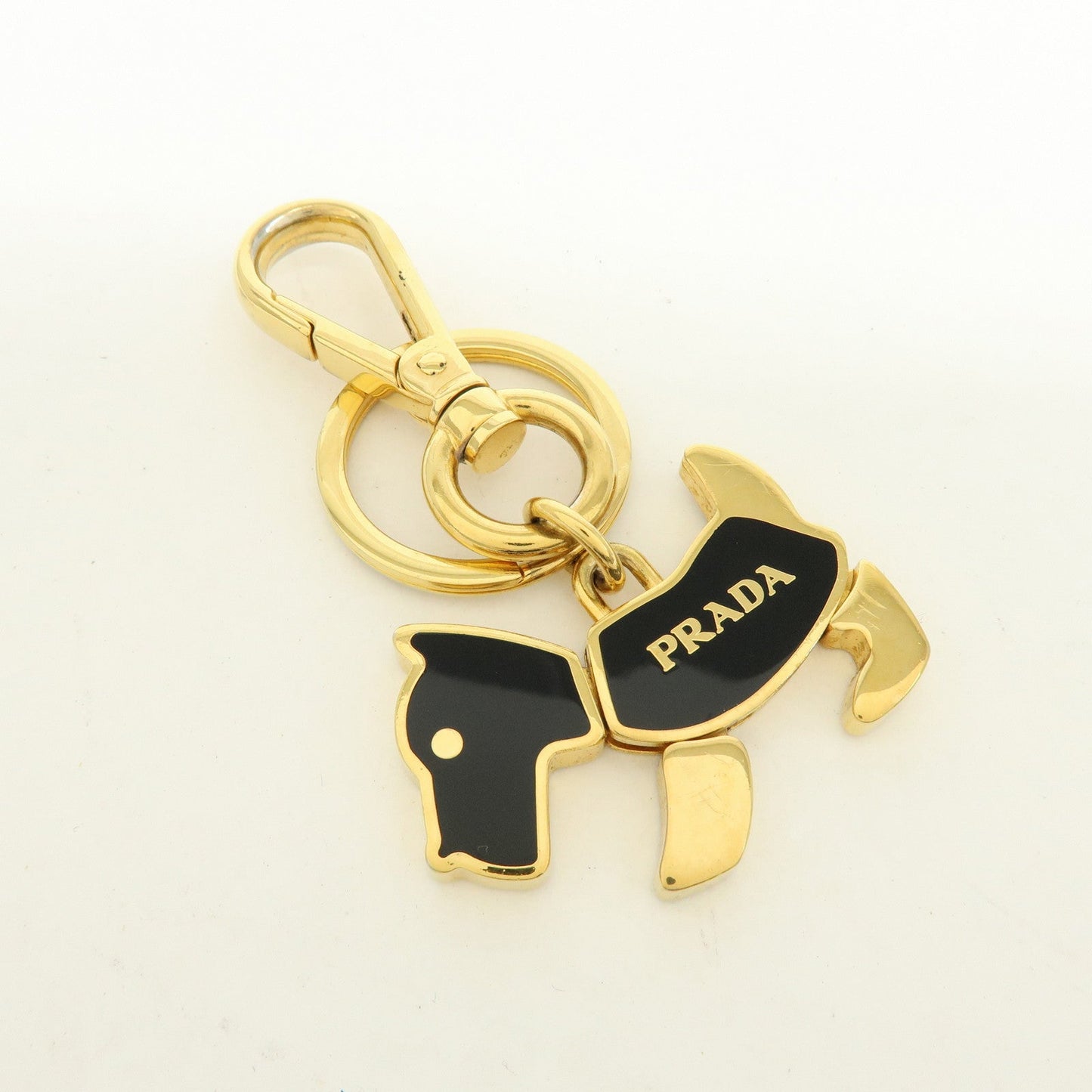 PRADA Dog Motif Metal Bag Charm Key Holder Black