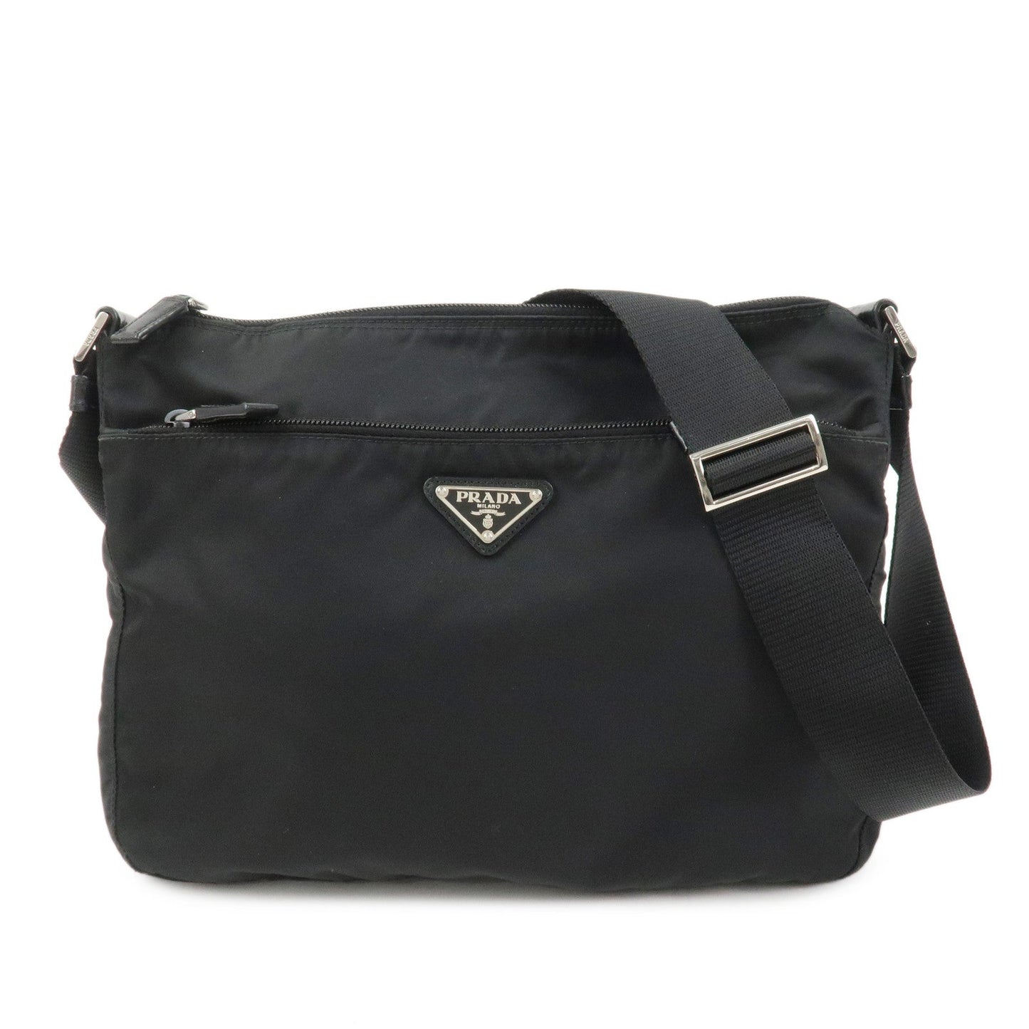 PRADA Triangle Logo Nylon Shoulder Bag Crossbody Bag Black 1BC421