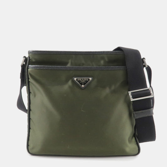 PRADA Triangle Logo TESSUTO+SAFFIAN Leather Nylon Shoulder Bag 2VH797