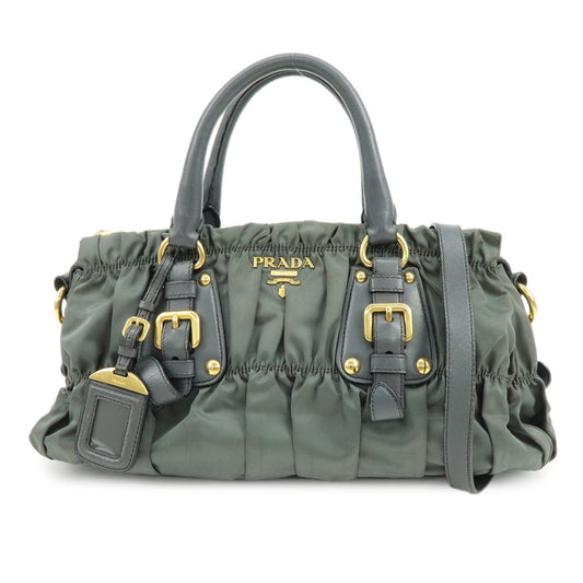 PRADA Nylon Leather 2Way Bag Hand Bag Shoulder Bag Gray BN1407